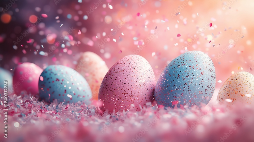Colorful Easter Eggs Surrounded by Sparkling Confetti and Joy Colorful Easter Eggs Surrounded by Sparkling Confetti and Joy