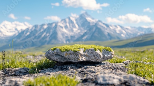 Obraz na płótnie Mossy rock, mountain backdrop, nature scene, product display w salonie