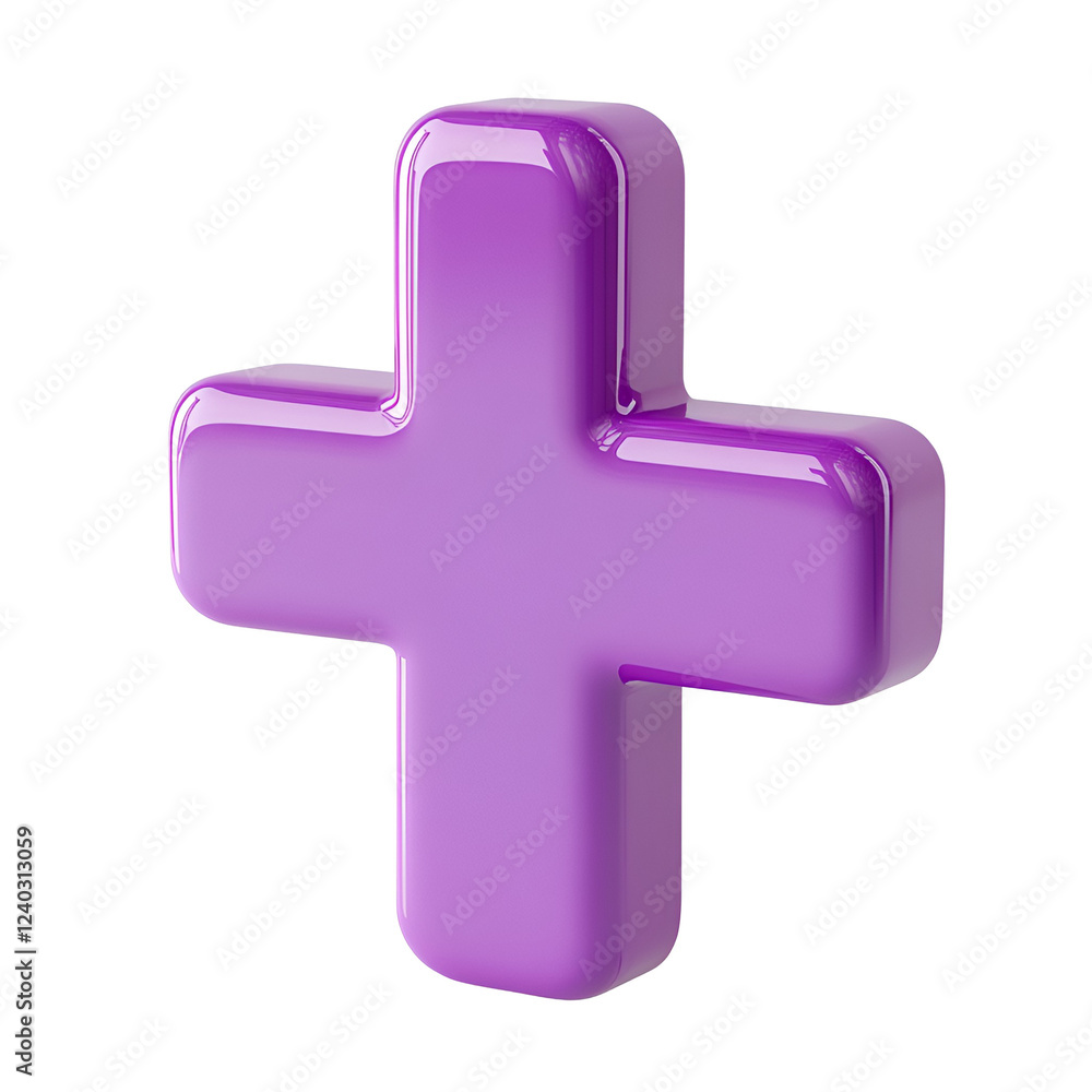 Purple plus sign, 3D render, isolated, digital, UI Purple plus sign, 3D render, isolated, digital, UI