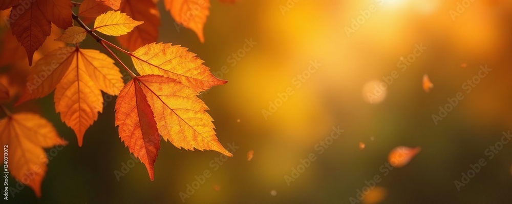 Golden leaves fall from the wild cherry tree branches, autumnal, leaf Golden leaves fall from the wild cherry tree branches, autumnal, leaf