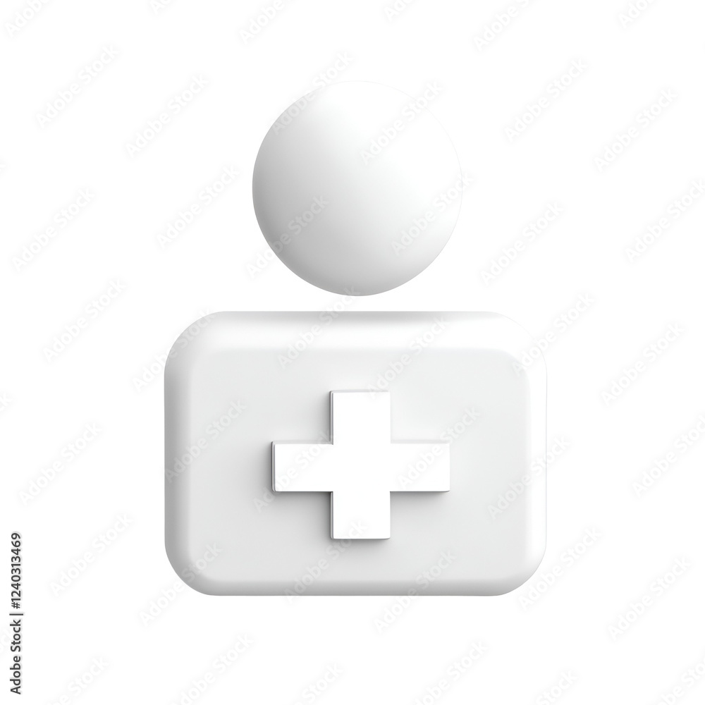 Obraz premium White 3D person adding user, medical cross, website background