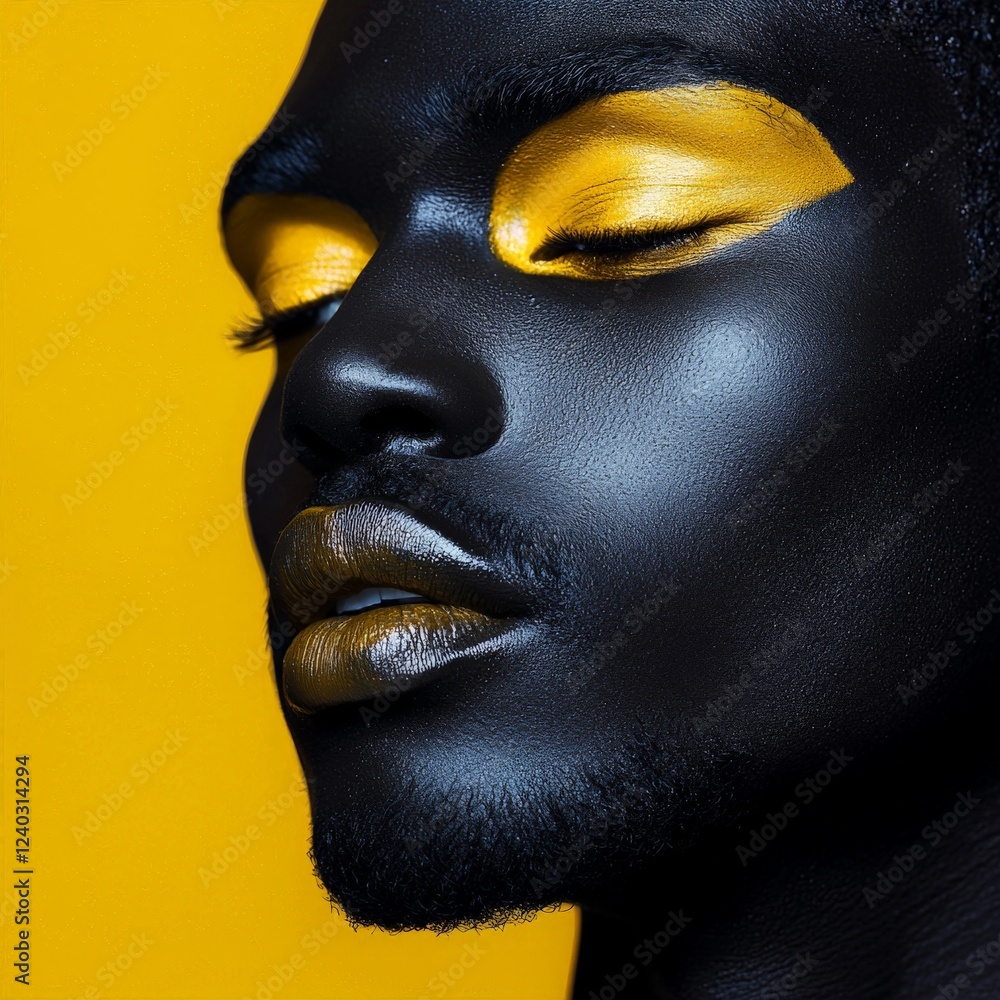 portrait of a black man with a bright mustard yellow make-up portrait of a black man with a bright mustard yellow make-up