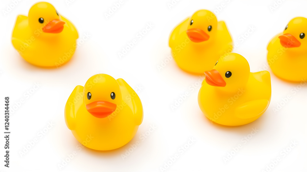 yellow rubber toy ducks isolated on a white background. Generative AI yellow rubber toy ducks isolated on a white background. Generative AI