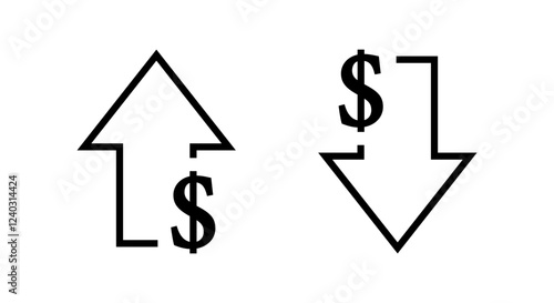 Increase and decrease dollar arrow icon. USD up and down sign symbol