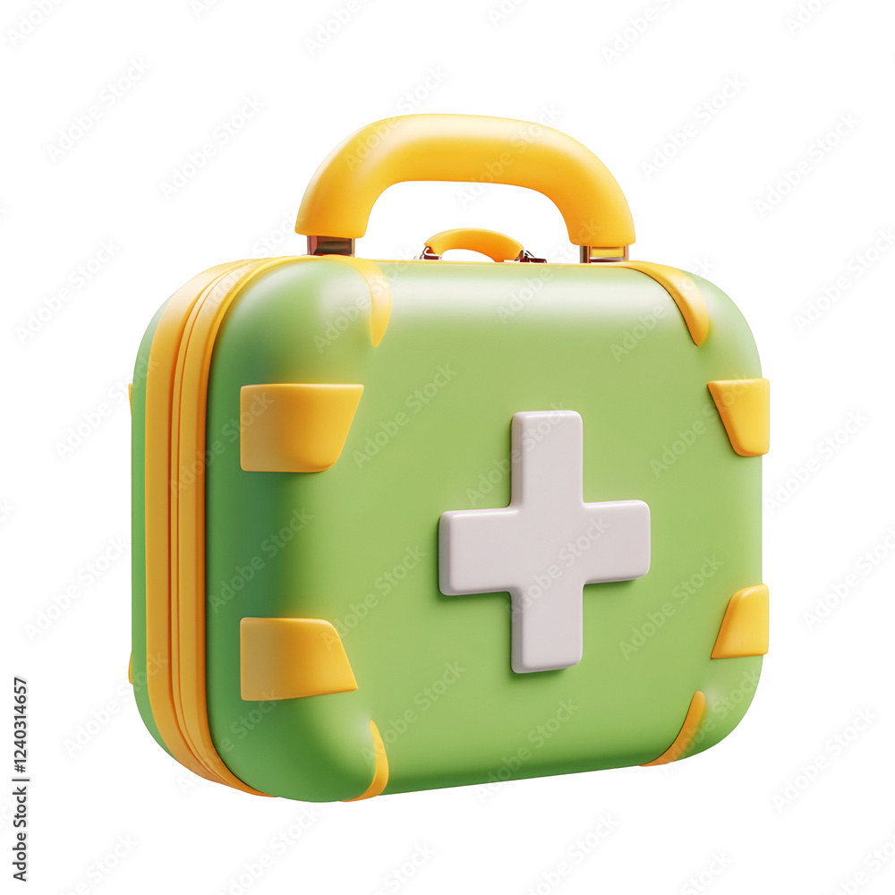 Fototapeta premium Green first-aid kit digital illustration, isolated, healthcare app icon