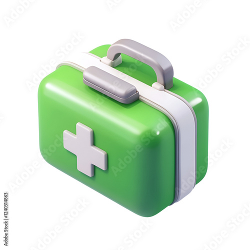 Green first-aid kit, 3D render, isolated, healthcare, website