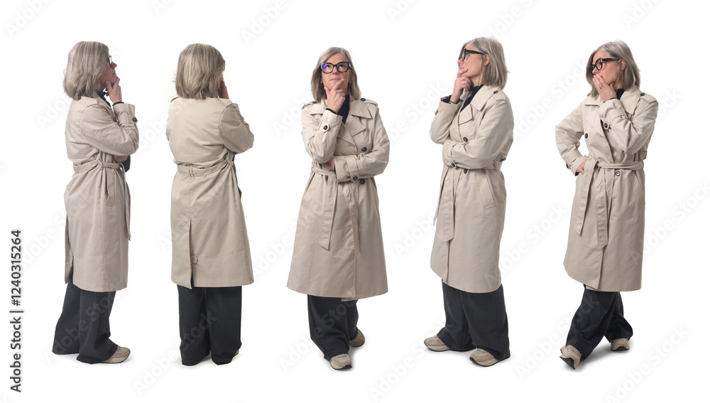 Fototapeta premium various poses omb same woman with a doubtful expression on white background