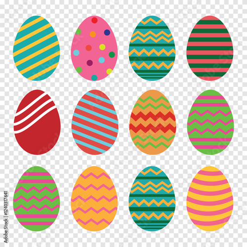 Egg easter icons. Colourful egg icons symbol isolated on transparent background. Easter egg vector set for web design. Vector illustration.