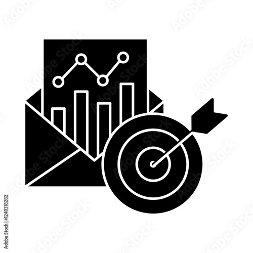Email Marketing – Envelope with Graph and Analytics Representing Targeted Email Campaigns, Audience Segmentation, and Conversion Tracking for Effective Promotion. Vector illustration.