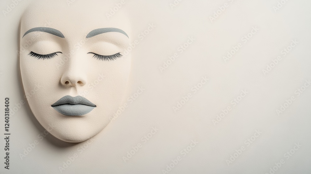 Abstract representation of Our Lady using minimalist line art bold blue and white strokes on a soft beige background suitable for modern decor Abstract representation of Our Lady using minimalist line art bold blue and white strokes on a soft beige background suitable for modern decor