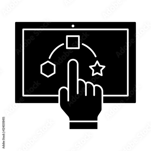 User Experience – Touchscreen and Hand Representing the Importance of Intuitive Design, Navigation, and Customer Satisfaction in Digital Interfaces. Vector illustration.