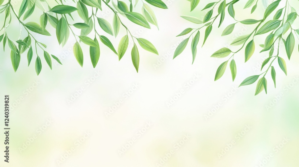 Naklejka premium Delicate willow branches in fresh green, soft morning light, serene and minimalist Qingming Festival scene.