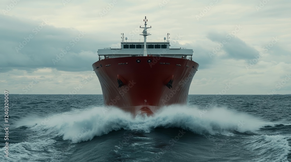 Elegant Close up of a tankers massive bow slicing through waves water spraying dramatically in front of a vibrant blue sky Elegant Close up of a tankers massive bow slicing through waves water spraying dramatically in front of a vibrant blue sky