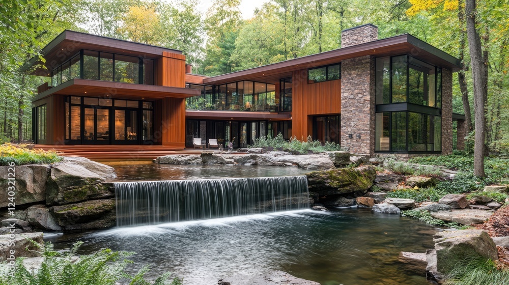 Naklejka premium A complete rain gutter system neatly installed along the edge of a modern home.
