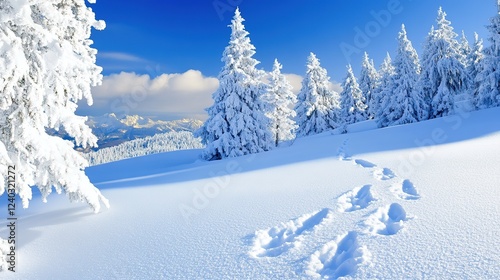 Wallpaper Mural  Animal Paw Print in Fresh Snow: Tranquil Winter Scene. Serene and Peaceful Outdoor Moment Capturing Nature's Footprint in Pure White Snow. Torontodigital.ca