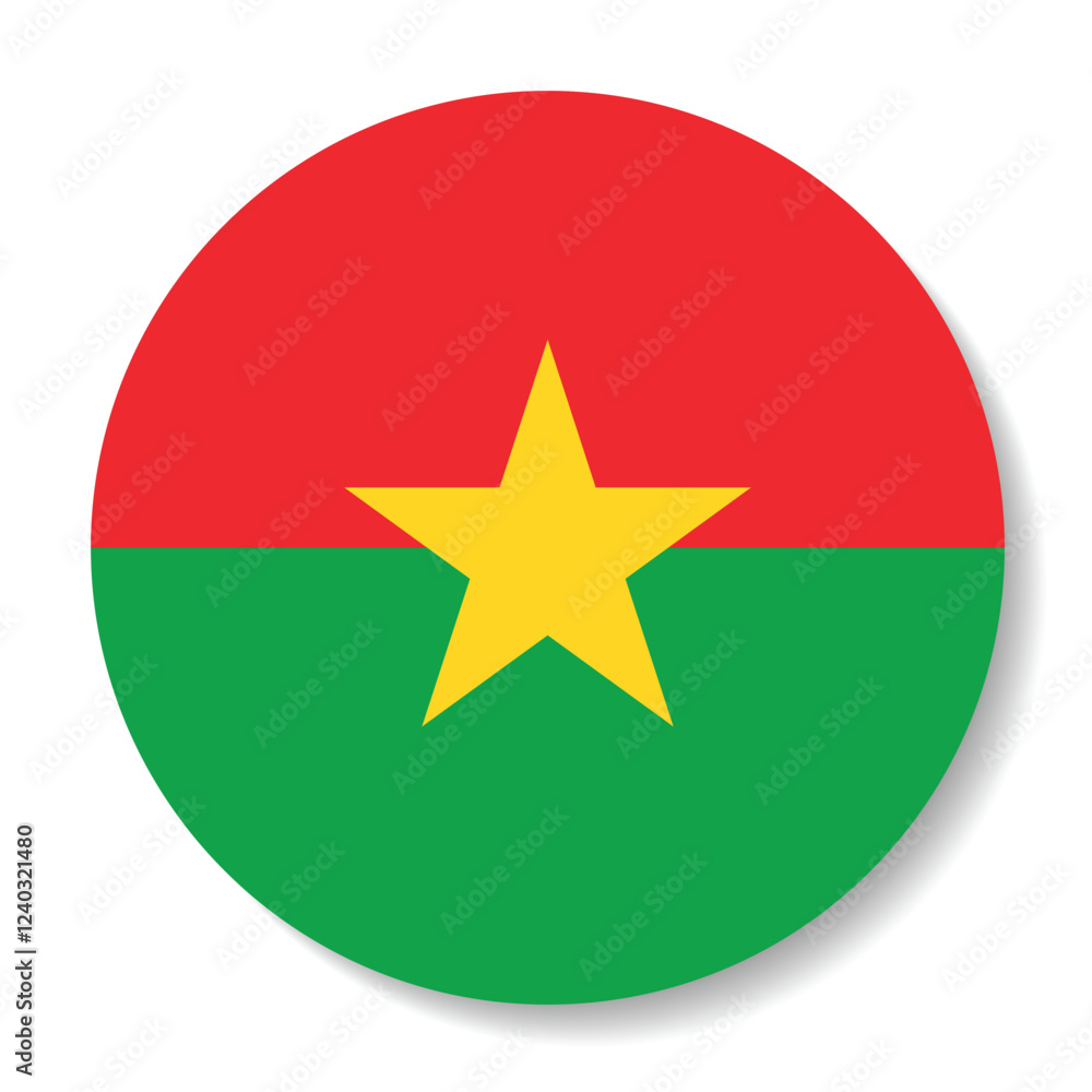 Burkina Faso flag. Button flag icon. Standard color. Circle icon flag. Computer illustration. Digital illustration. Vector illustration. Burkina Faso flag. Button flag icon. Standard color. Circle icon flag. Computer illustration. Digital illustration. Vector illustration.