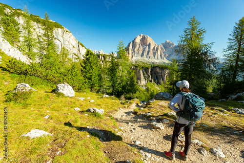 Dolomites Mountains hiking in Italy  photo