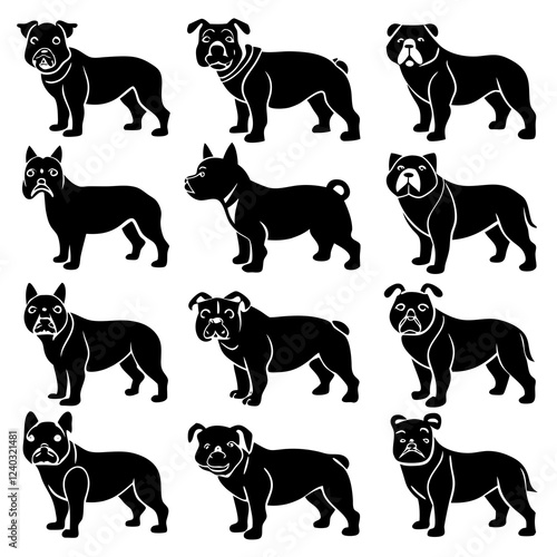 set of dogs silhouettes