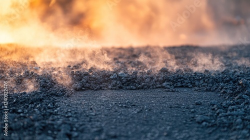 Wallpaper Mural Close-up of a steaming hot asphalt mixture with black tar and small rocks. Torontodigital.ca