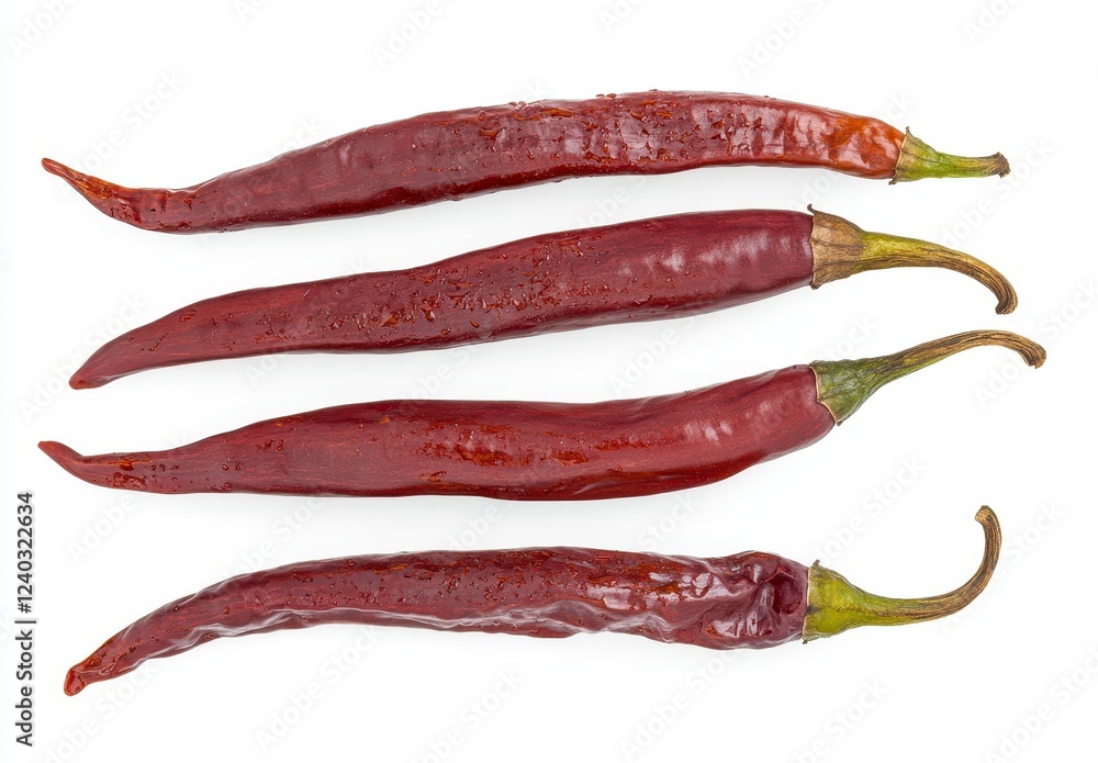 Dried Long Red Chili Peppers Isolated on White Background Dried Long Red Chili Peppers Isolated on White Background