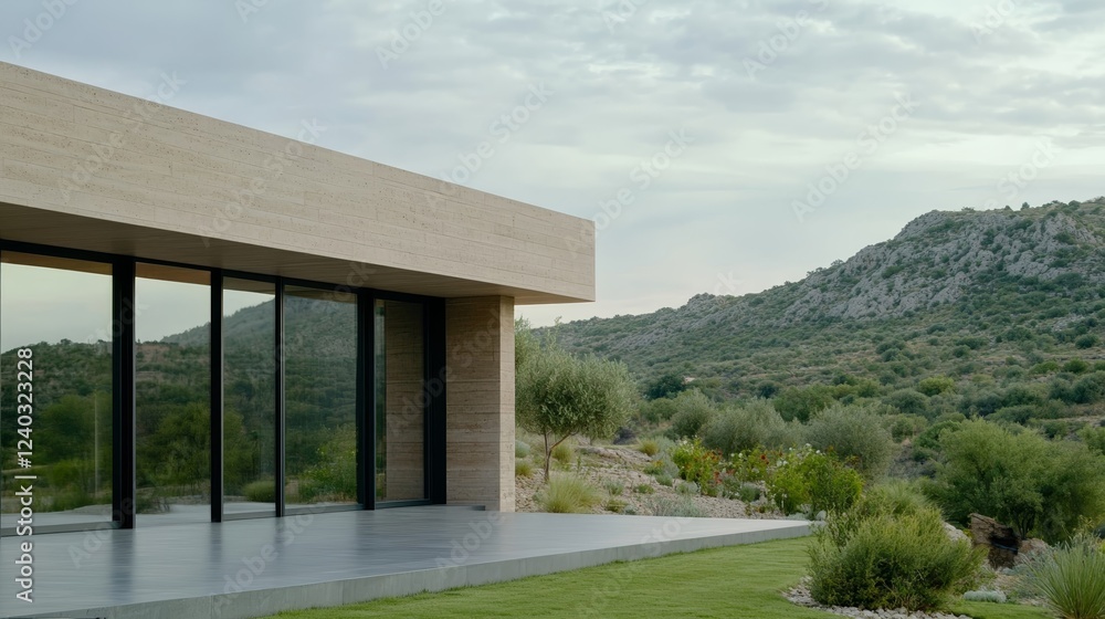 Elegant Modern fireproof villa with reflective steel roofing and heat resistant walls surrounded by a drought tolerant zen garden elegant safety Elegant Modern fireproof villa with reflective steel roofing and heat resistant walls surrounded by a drought tolerant zen garden elegant safety
