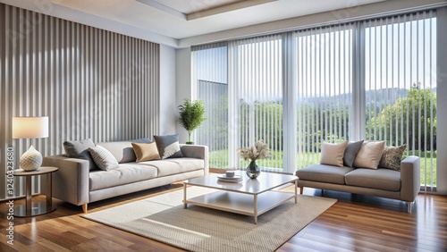 Bright Modern Living Room with Beige Couches and Large Windows