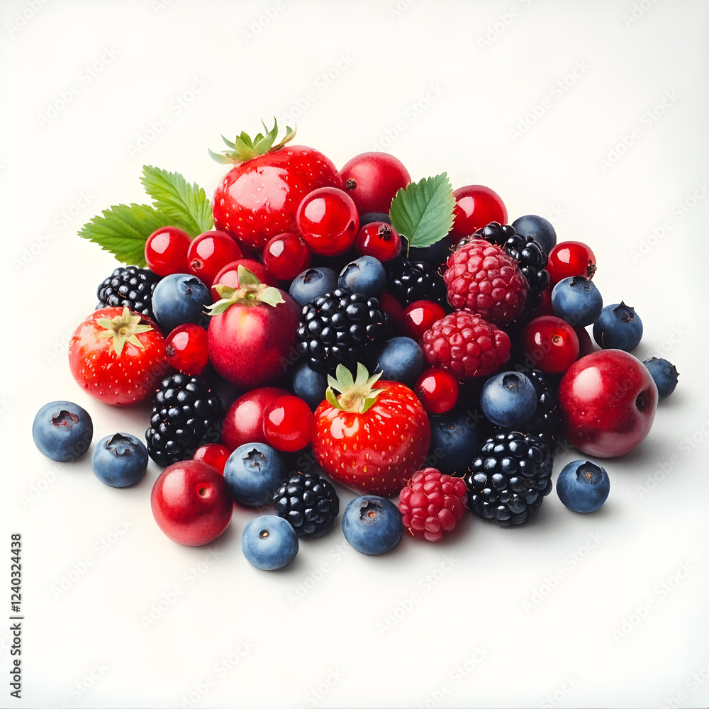 Fresh berries mix creating colorful and delicious pile Fresh berries mix creating colorful and delicious pile