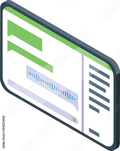 Smartphone displaying voice message being sent on messenger app with soundwave visualization, isometric vector illustration