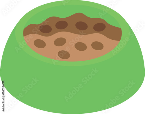 Green bowl containing dry pet food, offering complete nutrition for feline or canine companions
