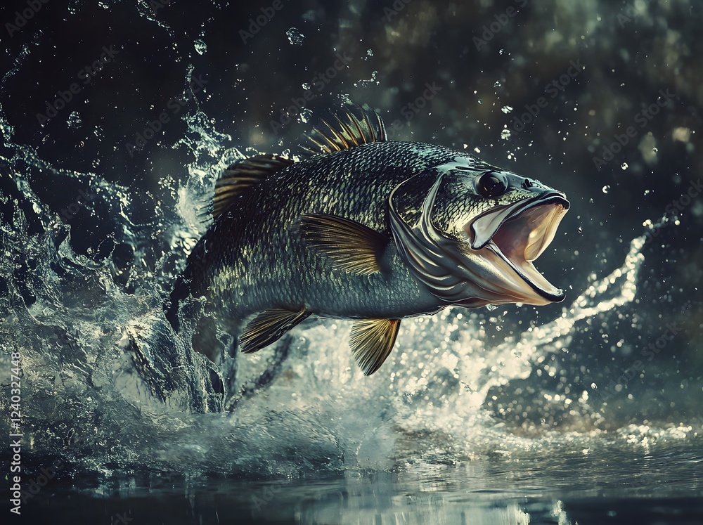 Largemouth Bass Leaping From Water Splashing Largemouth Bass Leaping From Water Splashing