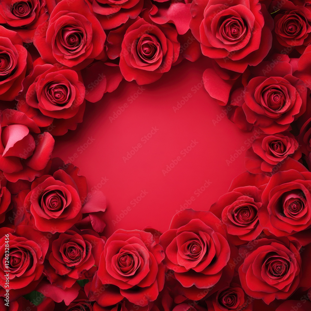 beautiful arrangement of red roses creates romantic frame, perfect for Valentine Day or special occasions. vibrant colors evoke love and passion beautiful arrangement of red roses creates romantic frame, perfect for Valentine Day or special occasions. vibrant colors evoke love and passion