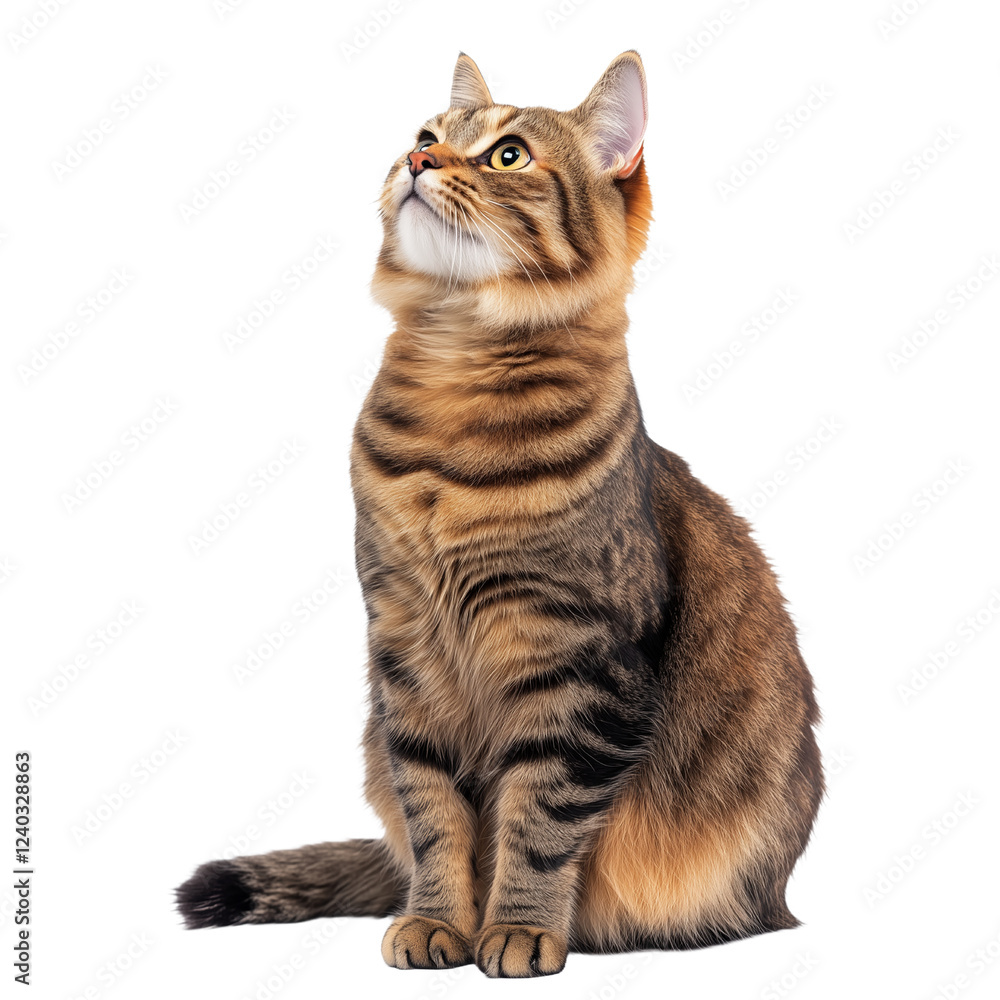 Obraz premium Cat in looking on top isolated on transparent background. PNG. Generated AI.
