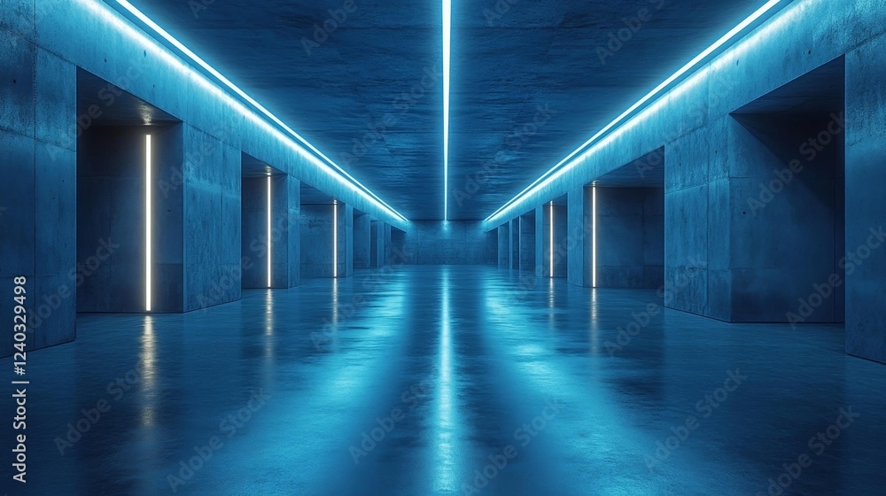 Fototapeta premium Futuristic neon-lit corridor. Generative AI