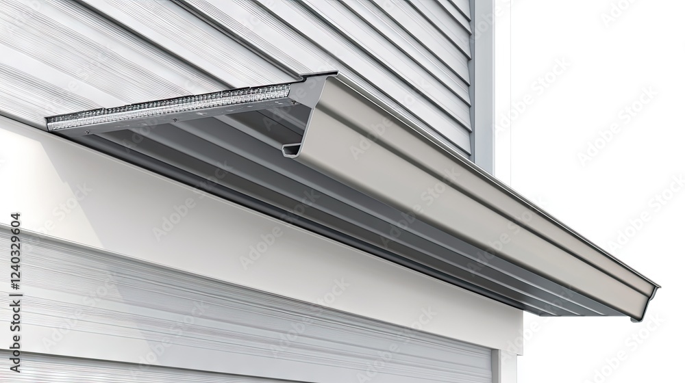 Obraz premium Seamless aluminum rain gutter being measured against a house exterior.