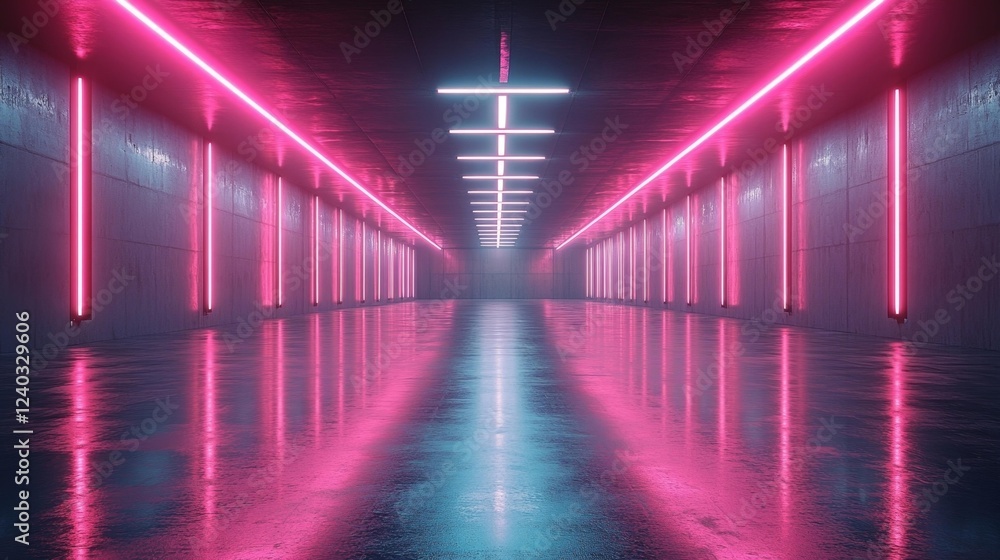 Pink and blue neon corridor. Generative AI Pink and blue neon corridor. Generative AI