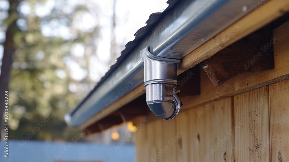 Step-by-step attachment of a downspout to the gutter outlet. Step-by-step attachment of a downspout to the gutter outlet.