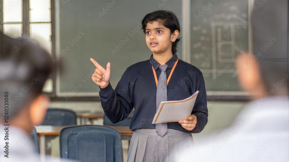 Fototapeta premium Indian Student Giving Classroom Presentation 