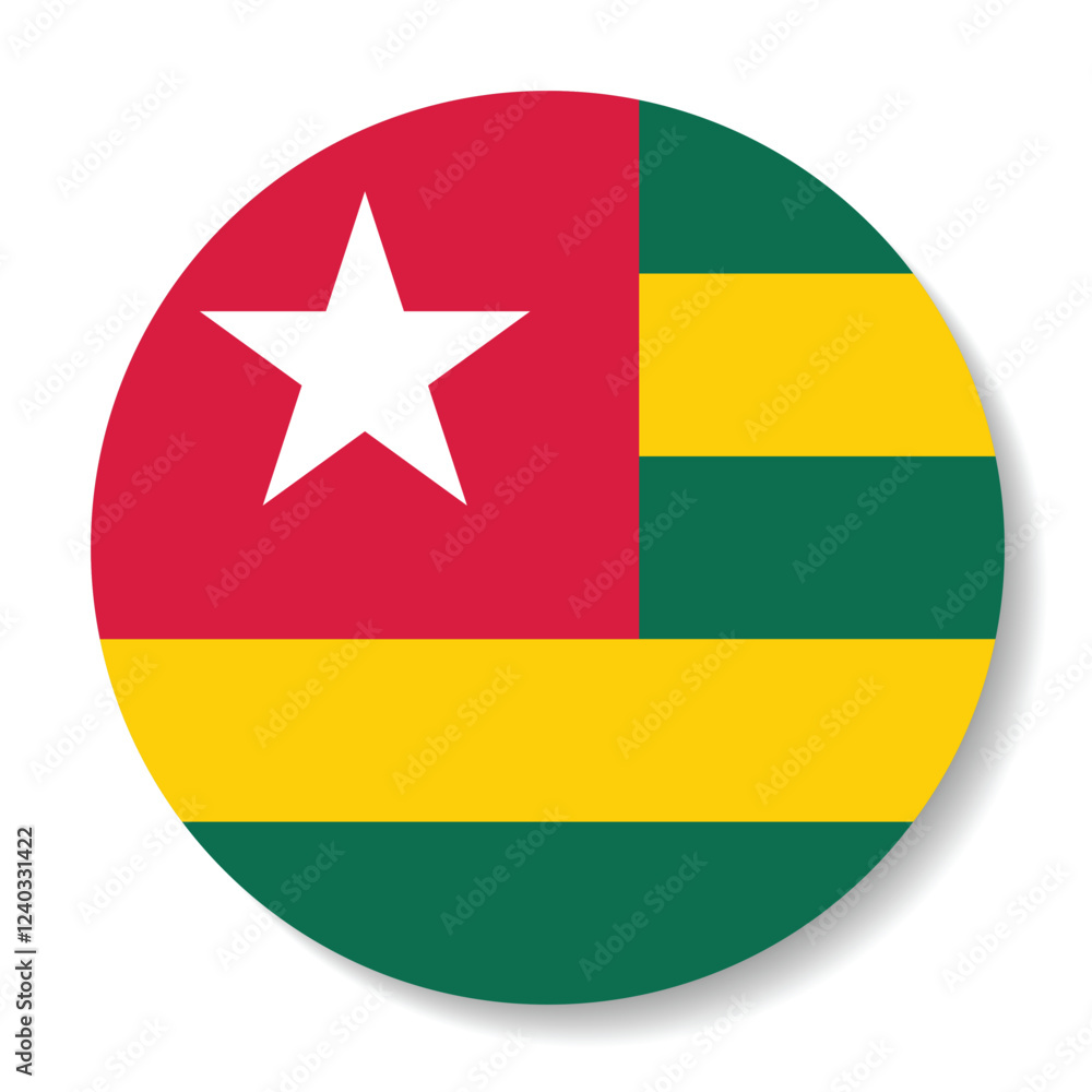 Togo circle flag. Button flag icon. Standard color. Circle icon flag. Computer illustration. Digital illustration. Vector illustration. Togo circle flag. Button flag icon. Standard color. Circle icon flag. Computer illustration. Digital illustration. Vector illustration.