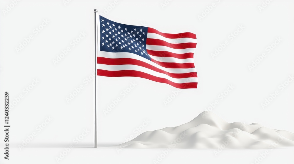 Obraz premium Waving American Flag on Minimalist White Mountain