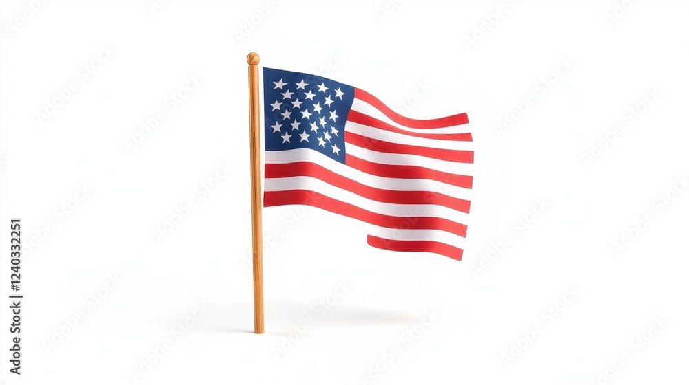 Fototapeta premium Waving American Flag on White Background