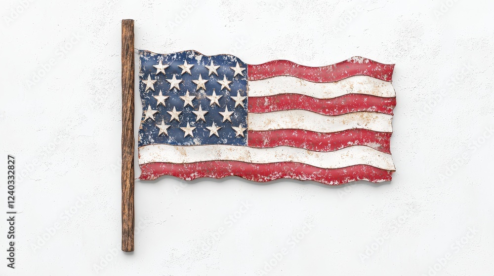 Obraz premium Weathered American Flag on White Background