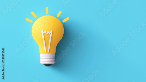 Bright yellow lightbulb icon on blue background, symbolizing ideas and creativity. This clean and minimal design evokes inspiration and innovation