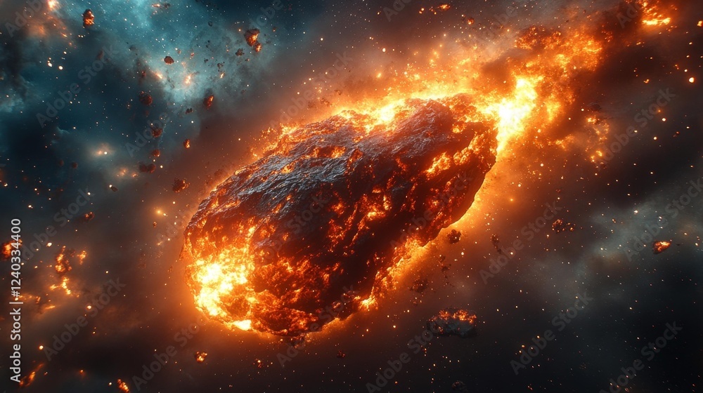 Fototapeta premium Burning Meteor in Deep Space. Generative AI