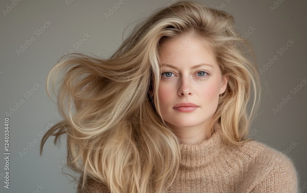 Elegant Blonde in Chic Setting - Modern, Neutral Tones Elegant Blonde in Chic Setting - Modern, Neutral Tones