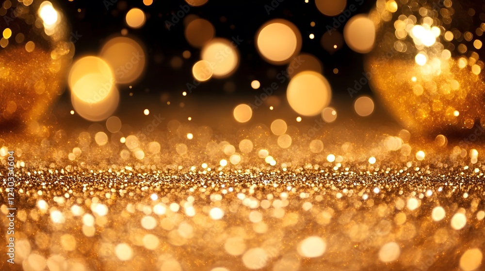 Golden Glitter Background with Sparkling Bokeh Lights Golden Glitter Background with Sparkling Bokeh Lights