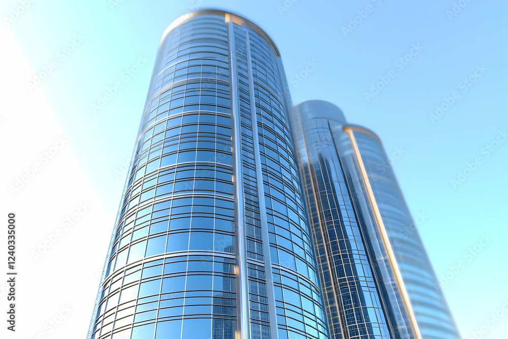 Modern city skyscrapers, blue sky, urban background, business Modern city skyscrapers, blue sky, urban background, business