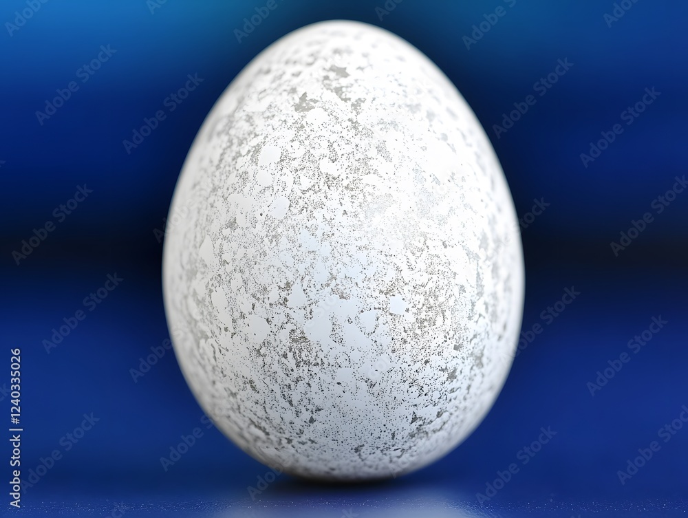 Speckled White Easter Egg on Blue Background, Festive Spring Decor Speckled White Easter Egg on Blue Background, Festive Spring Decor