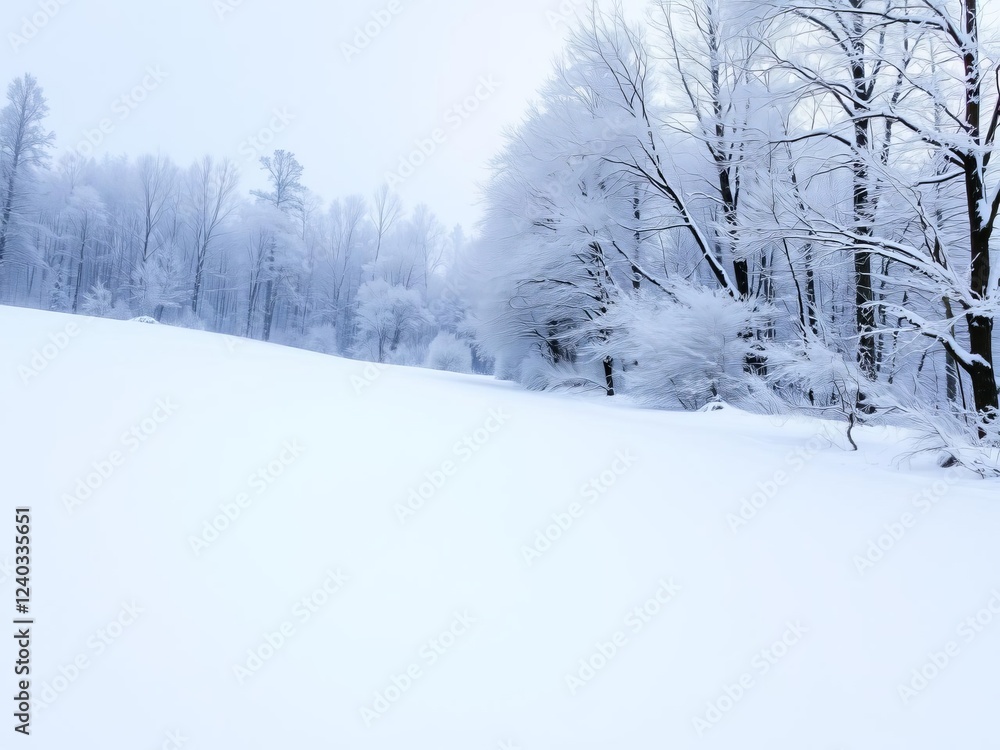 Snow-covered trees in a peaceful winter wonderland, quiet, winter, serene Snow-covered trees in a peaceful winter wonderland, quiet, winter, serene