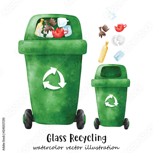 Waste segregation. Trash, Bin, Sorting and recycling garbage by material and type in colored trash cans. Recycling bin. illustration for zero waste, environment protection 