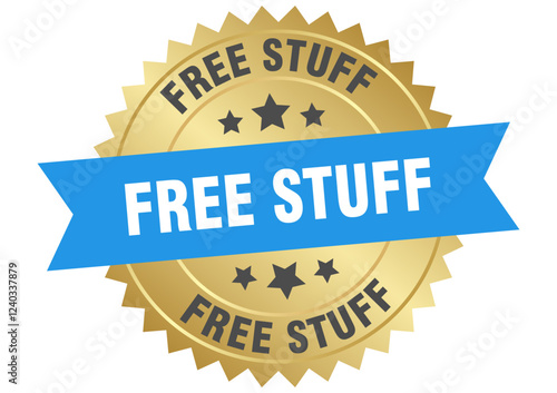 free stuff. free stuff round blue and gold label isolated on transparent background